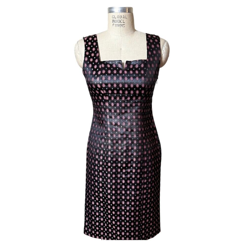 Anna Sui Satin Geometric Shift Dress Women’s Size 4 Black Y2K Vintage